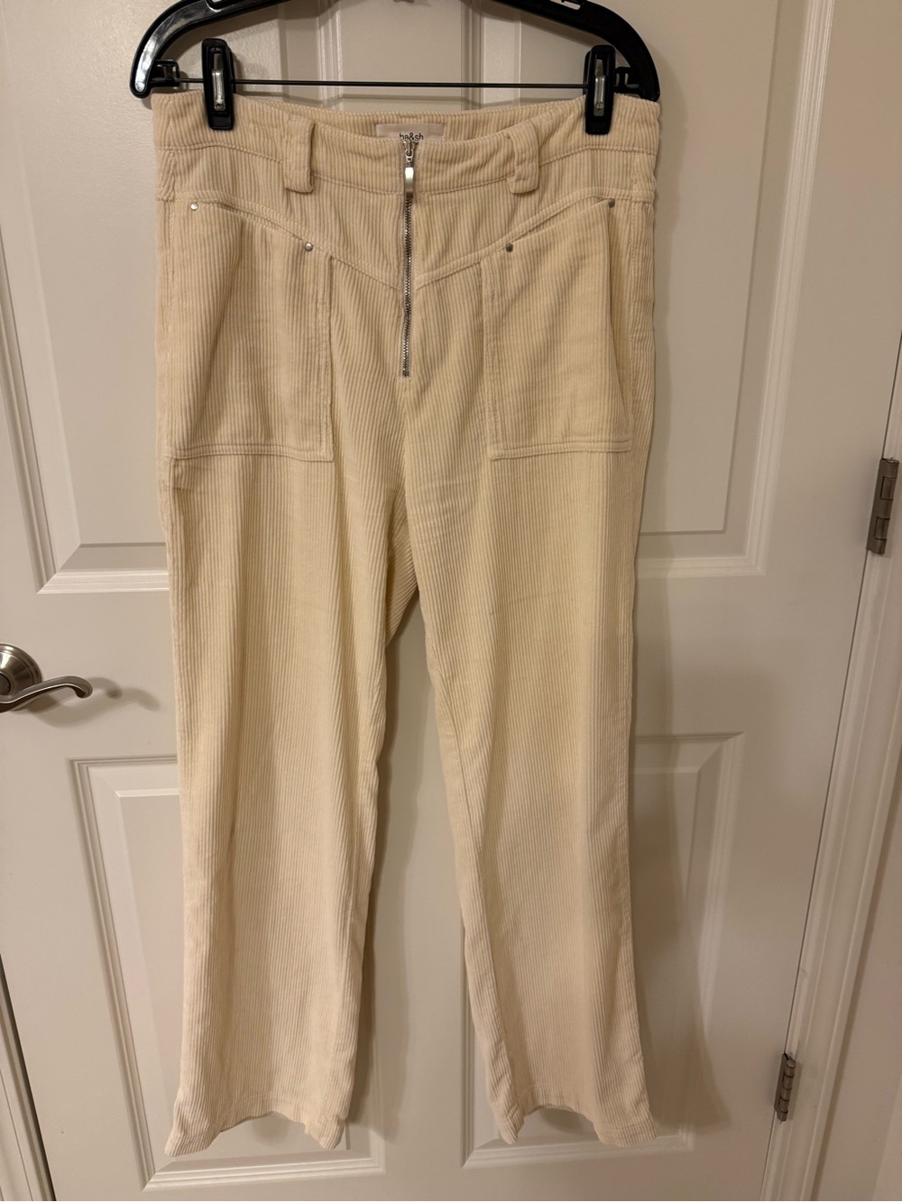 BA&SH Women’s Medium Wide Leg Corduroy Exposed Zipper Pants Ecru EUC Pockets